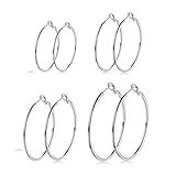 Creolen Silber 925 Ohrringe- 4 Paar Hypoallergen Große Huggies Creolen Silber Damen Ohrringe Silber 925 Set Piecing Schmuck zum Abschluss Dankeschön Geburtstag Damen Herren Schwester Geschenk