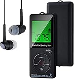 Mini Tragbares FM-Taschenradio Tasche mit digitaler LCD-Digitalanzeige, Kopfhörer, aufladbares USB-Taschen-Walkman-Radio mit Voreinstellung, Timer, Wecker, zum Joggen, Wandern, Reisen - Schw