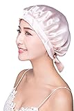 Nicole Knupfer 100% Seide Schlafmütze Atmungsaktive Nachtmütze Kopfbedeckung Schlaf Cap Hut mit elastischen Band Full Size für Haarpflege (Rosa)