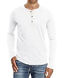 LVCBL Lässiges Herren Langarmshirt T-Shirt Langarm mit Knöpfen-Kragen Weiß M