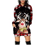 MJGkhiy Weihnachtspullover Damen Lang Winter Beiläufig Weich mit Kapuze Weihnachtspullover Damen Ugly Christmas Dress Hässlicher Weihnachtsp