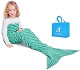 Mermaid Schwanz Strickdecke für Kinder, Häkeln Meerjungfrau Schwanz Decke Gestrickte Schlafsack, All Seasons Fischschwanz Decken Sofa Quilt Perfekt Geschenk (Grün)