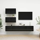 Susany 4-TLG. Wohnwand TV Schrank Set, Moderne Mediawand, Fernsehschrank, Schrankwand, Hängevitrine, Wohnzimmer Schrankwand, Spanplatte Hochglanz-Schw