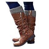 Dasongff Damen Overknee Stiefel Stiefeletten Lässige Warme Gefüttert Winter Langschaft Boots Reitstiefel Niedrige Lange Stiefel mit Absatz Beiläufige Schnalle Winterschuhe Reißverschluss S