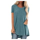 YEBIRAL Longshirt Damen T Shirt Sommer Rundhals Kurzarm-Sweatshirt Pullover Oberteil Lose Einfarbig Beiläufig Bluse Tunika Tops Große Größ