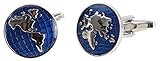 DLC Blau & Rhodium Weltkarte Manschettenknöp