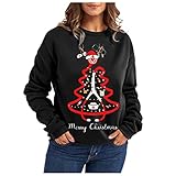 GFGHH Weihnachten Sweatshirt, Pullover Damen mit Schneeflocke Muster, Weihnachtspulli Rentier Drucken Christmas Vintage Langarmshirt Frauen Oberteile Rundhals Xmas Shirt Pulli Sport Top