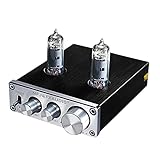 IPOTCH Mini elektronischer Hi-Fi Stereo Vakuumröhrenvorverstärker 6K4 Röhrenvorverstärker für Home Audio Player DC 12V, mit Bass- und Höhenregelung - Silb