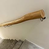 MANG Handlauf Holz Treppengeländer 50-500cm Handläufe for Treppen Massivholz Wandhandlauf for Innen Außen Brüstung Bausatz Mit Wandhalterung