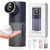 GABLIZ Automatischer Seifenspender mit Temperaturmessung, Duschgelspender – Aufladbar USB C, IPX4 Wasserdicht, Berührungslos, Infrarot-Bewegungssensor für Küche & Bad (350ml)
