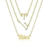 3 Teile/Satz Konstellation Zodiac Halskette Vintage 12 Anhänger Gold Halskette Damen Freundschaft Halskette Papierkarten Halskette Clavicle Halskette Geschenk (a-Aries)