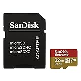 SanDisk Extreme 32 GB microSDHC Speicherkarte + SD-Adapter bis zu 100 MB/Sek., Class 10, U3, V30, A1, [Amazon Frustfreie Verpackung]