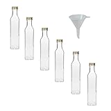 Viva Haushaltswaren - 6 x Glasflasche 250 ml mit Schraubverschluss, leere Flaschen zum Befüllen als Ölflasche, Schnapsflasche, Einmachflasche etc. verwendbar (inkl. Trichter Ø 7 cm)