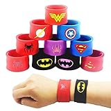 LATERN 10Pcs Bunte Schnapparmbänder für Kinder, Superhelden Slap Bands Silikon Wristband Party Bag Füllstoffe Slap Armbänder Set für Kinder Jungen & Mädchen Birthday Party F