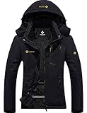 GEMYSE wasserdichte Berg-Skijacke für Frauen Winddichte Fleece Outdoor-Winterjacke mit Kapuze (Schwarz,L)