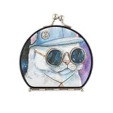 Reise-Make-up-Spiegel für Frauen – weiße Katze in Baseballkappe Kompaktspiegel doppelseitig 2-fach & 1-fache Vergrößerung Handspiegel für Freundin Geschenk