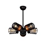 Retro Runde Deckenleuchte Vintage Industrial Stil Deckenlampe Antik LED Loft Kronleuchte Eisen Käfig Lampeschirm Design Industrielampe für Wohnzimmer Kinderzimmer Bar Cafe 5×E27 Matt Schwarz Ø42CM