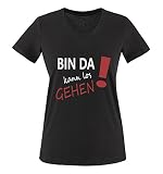 Comedy Shirts - Bin da kann los gehen! - Damen V-Neck T-Shirt - Schwarz/Weiss-Rot Gr. XXL