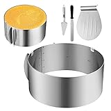 SS SUNCHIRI Tortenring Verstellbar Set Ø16- Ø30cm 4tlg - hoch 8 cm mit Griff, Tortenmesser, Kuchenheber, Tortenplatte aus Rostfreier Edelstahl - Ersatz ideal für Tortenk