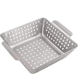 GOURMEO® Grill-Korb aus rostfreiem Edelstahl 21 x 21 x 7 cm | Grill-Wok, Grill-Pfanne, Grill-Rost, Gemüse-Schale, Gemüse-Korb, Kartoffelkorb