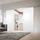 inova Doppel-Holz-Schiebetür 2-Flügelig 1760 x 2035 mm Weiß Alu Komplettset mit Lauf-Schiene und G