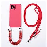FOLENZU Crossbody Lanyard Marble Chain Soft Phone Case for iPhone 13 12 11 Pro Xs Max X Mini, Phone Lanyard, Adjustable Around Neck Lanyard and Wrist Strap Tether (Red,iphone11ProMax)