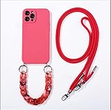 FOLENZU Crossbody Lanyard Marble Chain Soft Phone Case for iPhone 13 12 11 Pro Xs Max X Mini, Phone Lanyard, Adjustable Around Neck Lanyard and Wrist Strap Tether (Red,iphone11ProMax)