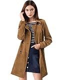 Allegra K Damen Langarm Zweireiher Faux Wildleder Trenchcoat Mantel Wintermantel Braun M