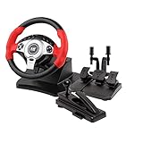 ZBBN PC-Fahrsimulator, USB-Auto-Gaming-Lenkrad, Handbremse + Kupplungspedal, Einstellbarer Winkel, kompatibler PC/Laptop, R