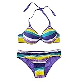 SHOBDW Geteilter Badeanzug,Swimsuits for Women Two Piece Gepolstert Push Up BH Bikini Urlaubsstil Sexy Bandeau Bikini Bedruckte Zweiteiliger Strandbik
