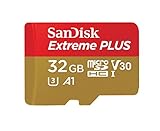 SanDisk Extreme PLUS 32 GB microSDHC Speicherkarte + SD-Adapter bis zu 100 MB/Sek, Gold/Rot, Class 10, U3, V30, A1