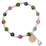 Cosaike Feng Shui Armband Natural Edelstein Armband Turmalin Crystal Armband Glücks Charme Armband Für Frauen 6mm Runde Perlen Armband Multi-Edelstein Kristall Chakra Heilung Bilanzieren E