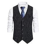 WAQD Herren Formale Hochzeitsfeier Weste Baumwolle Plaid Kleid Anzug Weste Herren Weste Anzug Slim Fit V-Ausschnitt Ärmellose Modern Gestreift Anzugweste Anzug Weste Kariert Smoking Frack