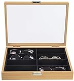 LAUBLUST Brillenbox Holz-Optik 8 Fächer - ca. 35 x 26 x 7 cm, Naturbraun | Brillenkasten mit Glas-Deck