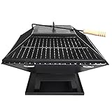 ANGUOEY Tragbare Feuerstelle Große Gusseisen Garten Feuer Pit Feuerschüssel mit Grill Edelstahl Mesh BBQ Feuertisch Bacher Garten Terrasse Heizung/BBQ/Eisp