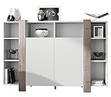 Vladon Highboard Ida, Anrichte mit 12 Fächern, Korpus in Weiß matt, Blenden in Eiche Nordic (149 x 101 x 34 cm) | Große Farbausw