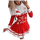 Bumplebee Pulloverkleid Weihnachten Damen Frauen Christmas Gedruckt Langarm Tunika Festliches Longshirt Weihnachten Sweatshirt Pullover Kleid, Weihnachtskleid Damen (Rot 6, S)