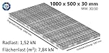 Fenau | Gitterrost/Industrie-Rost/Garagen-Rost, Maße: 1000 x 500 x 30 mm, MW: 30/30 mm, Materialstärke: 2 mm - Radlast: 1,52 kN/Flächenlast (m²): 7,84 kN, feuerverzinkt,