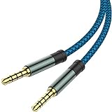 AUX-Kabel, 4.6 m, 2 Stück, Kupfergehäuse, Hi-Fi-Sound, 3.5 mm, 4-polig, Stereo, Audio, Nylon, geflochten, AUX-Kabel, kompatibel mit Autoradios, Lautsprecher, iPhone, iPod, iPad, Sony, Echo Dot (blau)