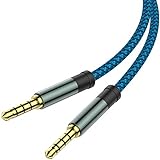 AUX-Kabel, 4.6 m, 2 Stück, Kupfergehäuse, Hi-Fi-Sound, 3.5 mm, 4-polig, Stereo, Audio, Nylon, geflochten, AUX-Kabel, kompatibel mit Autoradios, Lautsprecher, iPhone, iPod, iPad, Sony, Echo Dot (blau)