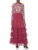 Frock and Frill Damen Long Sleeve Embroidered Maxi Dress with Ruffle Skirt Cocktailkleid, Beere, 34