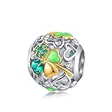 FOREVER QUEEN Vierblättriges Kleeblatt Charm Bead 5A Zirkonia 925 Sterling Silber Glück Gehabt Charms Anhänger für Armbänder und Halskette für Frauen Mädchen mit Geschenkbox