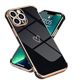 Micoden Kompatibel mit iPhone 13 Pro Max Hülle,Cute Herz Mädchen Weich Silikon TPU Galvanisierte Handyhülle Ultra Dünn Stoßfeste Schutzhülle Bumper Case für Apple iPhone 13 Pro Max,schw