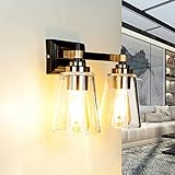 Wandleuchte mit Schirm Glas Metall Industrial Design 2x E27 in Messing Schwarz EVE Wandlampe Kü