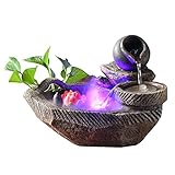 xiaoruiarui Zimmerbrunnen Tischplattenbrunneninnenbrunnen-Wasserfall natürlicher kippender Kesselfischteich-Blumentopf mit Zerstäuber und Licht Exquisite Dek