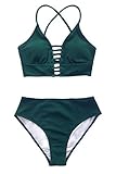 CUPSHE Damen Bikini Set mit Zierriemen Cut-Out Bademode Zweiteiliger Badeanzug Grün M