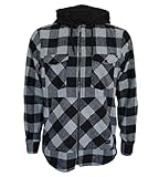 ROCK-IT Apparel® Herren Flanellhemd mit Kapuze Langarm Holzfällerhemd Karohemd Premium Freizeithemd Shirt kariert Größen S-5XL Made in Europe Grau/Schwarz 5XL