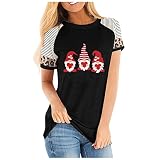 Fashion Casual Love Print Stitching Striped Leopard Print Kurzarm Rundhals T-Shirt Top für D