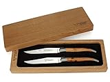 Laguiole en Aubrac - 2er Set original Laguiole Steakmesser - Griffschalen Wacholder - Tafelmesser Frank