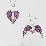 GMWDPY Angel Wing Halsketten für Frauen, Angel Wings Flying Heart Medaillon Anhänger Halskette, Geschenke zu Weihnachten, Valentinstag, Jubiläum (Diamond Purple)